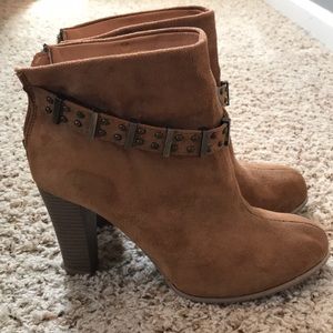 Liliana Suede Tan Heeled Booties - Size 10